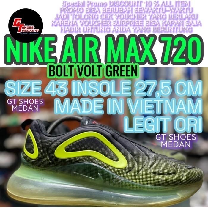 Nike air max 720 bolt volt green size 43 insole 27,5 cm made in Vietnam