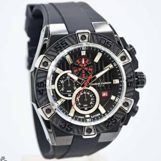 CHARLES JOURDAN CJ1088-1732C CJ1088 CJ 1088 MEN ANALOG QUARTZ MOVEMENT CHRONOGRAPH BLACK DIAL RUBBER