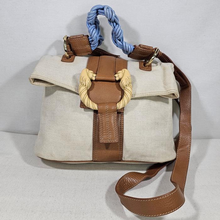 Bvlgari Leoni Japan authentic original 2way luxury shoulder top handle bag canvas & genuine leather 