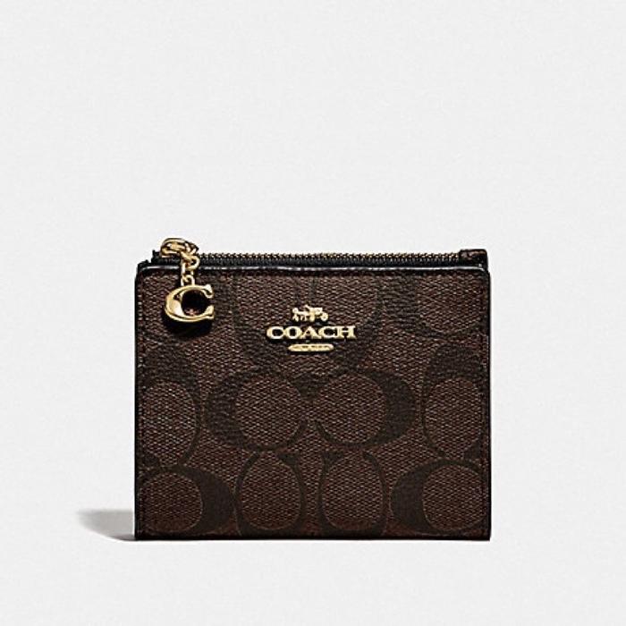 F78002 Signature Snap Card Case Wallet Brown Black Mahogany