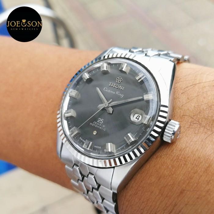 70s Vintage Titoni Cosmo King Date grey gray Ghost dial 14k rim Fluted Bezel datejust