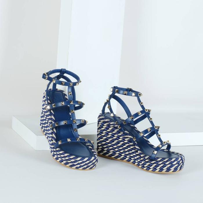 Valentino Rockstud Calfskin Wedges Sandal Worker