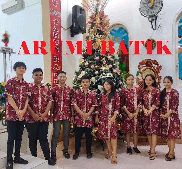 Seragam Batik Sarimbit Bapak Ibu Pemuda Lansia  Orang Tua Kemeja Dress Merah Maroon Jumbo Big Size