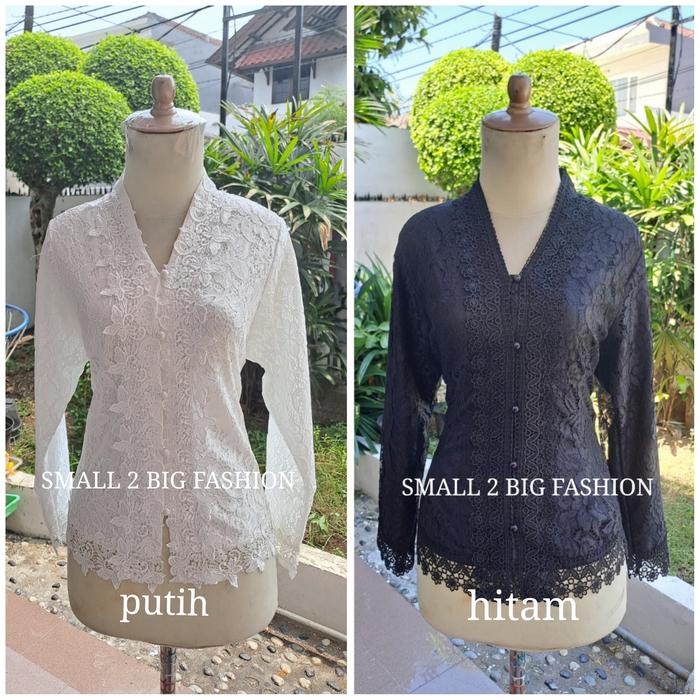blus atasan brokat brukat lengan panjang putih hitam