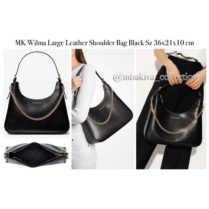 MK Wilma Large Leather Shoulder Bag Black