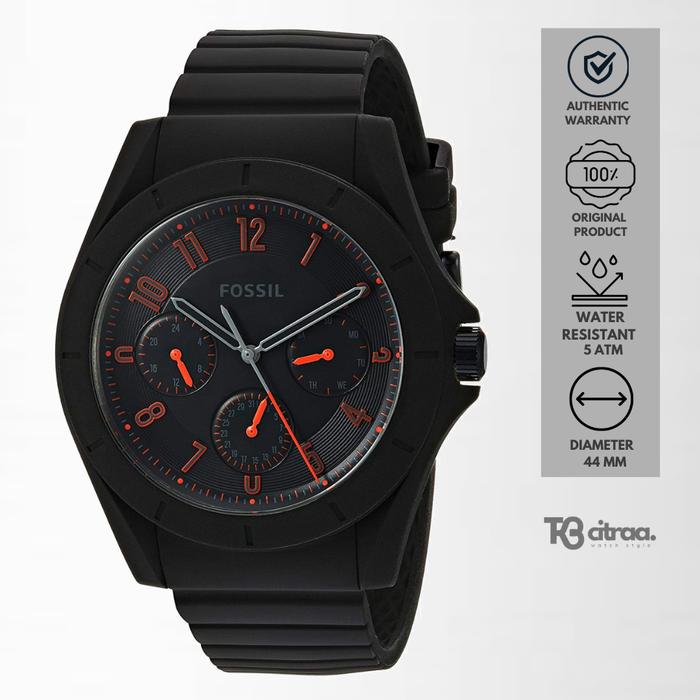 Jam Tangan Pria Fossil Poptastic Chronograph Black Rubber Sporty Casual Original FS5288