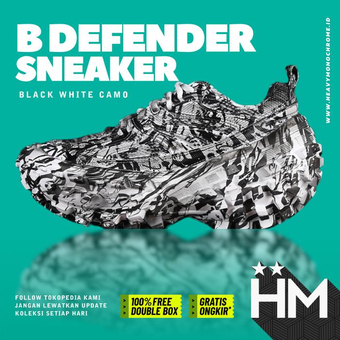 B Defender Sneaker Black White Camo W2RG19010 (Size 35-46) Sepatu Branded