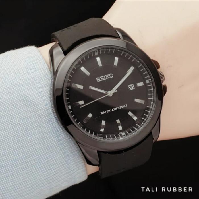 Jam Tangan Pria SEIKO Original Analog Tggl Tali Rubber Karet Tahan Air