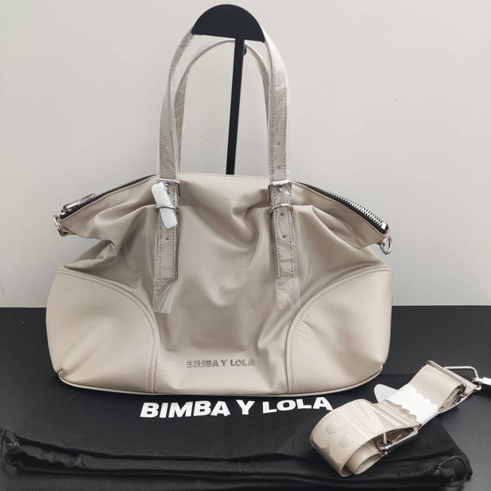 Nwt B*imba y lola large shopper Nylon bag taupe grey cream bone Authentic Rare
