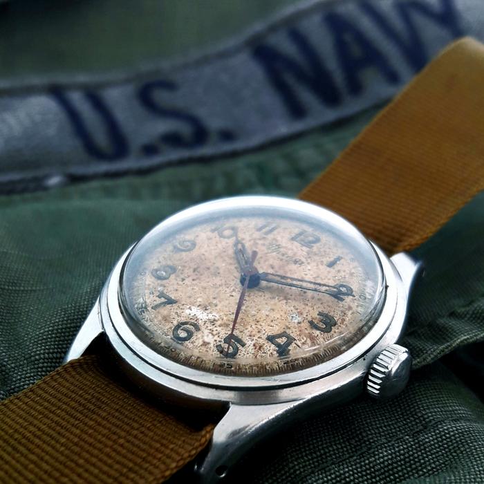 patina watch dial 1945 enicar WWII military watch rare item seiko elgin oris hamilton tissot rotary 