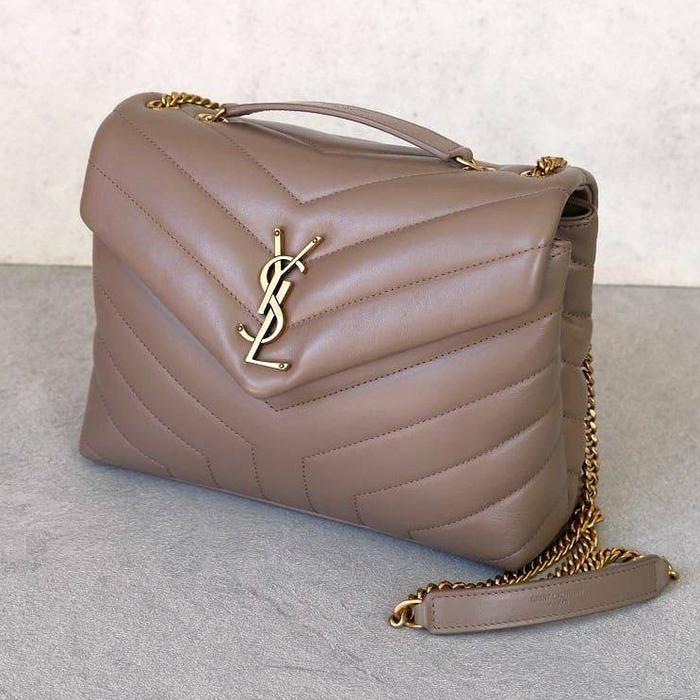 YSL SAINT LAURENT Small Loulou Lou Shoulder Bag Taupe GHW