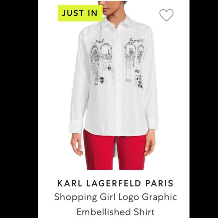 karl lagerfeld kemeja wanita SHOPPING GIRL LOGO GRAPHIC EMBELLISHED - OF 102 original white