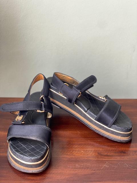 Chanel Black CC velcro strap Flat sandals (Preloved)