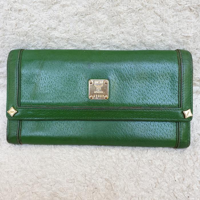 Dompet Mcm Lipat Panjang Kulit Asli Hijau Wanita