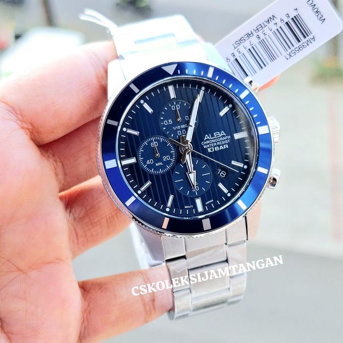 JAM TANGAN PRIA ALBA AM3955X1 AM3955 CHRONOGRAPH SILVER BLUE ORIGINAL