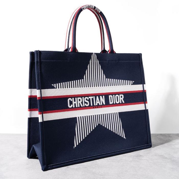 CHRISTIAN DIOR Book tote large Dior embroidery White - Blue  (W43 x H35 x D18CM)