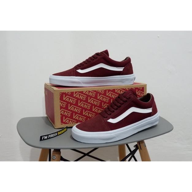 [Terlaris] 100% Premium Sepatu Vans Old Skool Mono Red Maroon Port