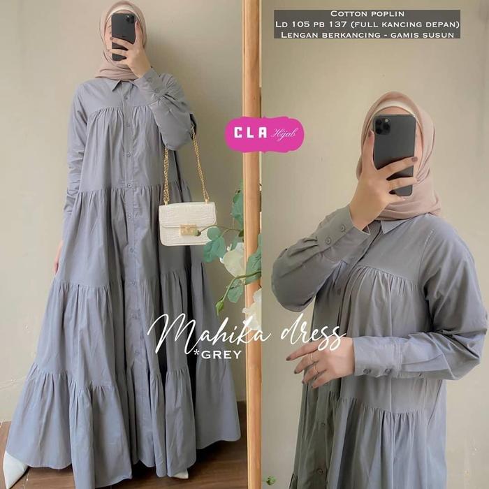 Dress Mahika Katun poplin fit to XXL, kancing aktif LD110 pjng 137 High quality