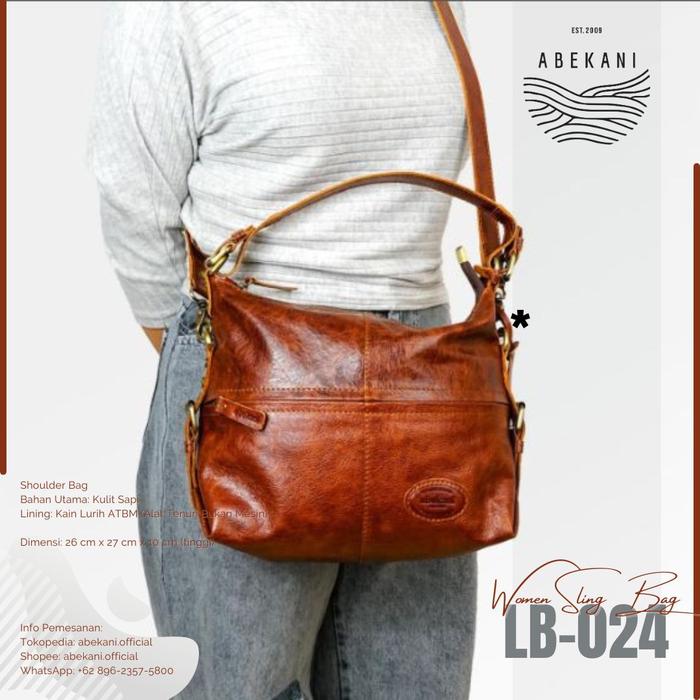 ABEKANI LEATHER Tas Kulit Wanita LB-024 Sling Bag Selempang Bahan Kulit Sapi Lining Kain Lurih ATBM 
