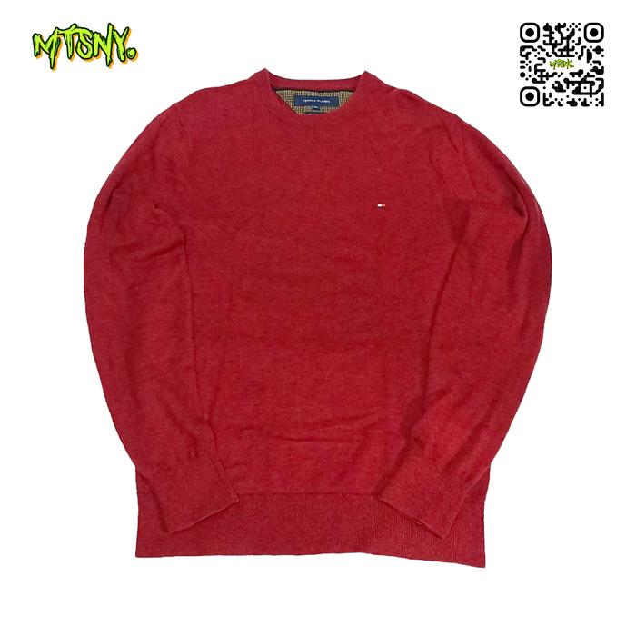 Sweater Rajut Knit Crewneck Tommy Hilfiger Basic Merah