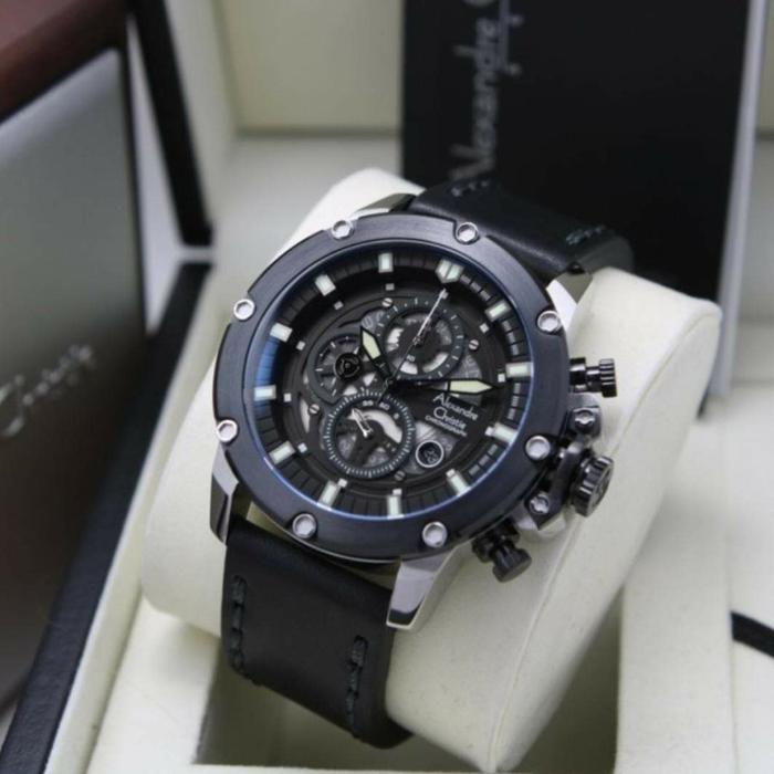 Jam Tangan Pria AC Alexandre Christie 6416 Kulit Original - Black Silver