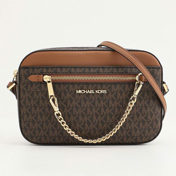 Mi*ha*l K*r* Jet Set Travel Large Zip Chain Crossbody Brown- Vanilla
