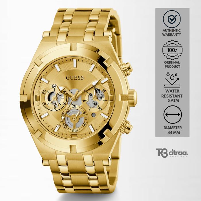 Jam Tangan Pria Guess Continental Chronograph Gold Stainless Steel Mewah Sporty Original GW0260G4