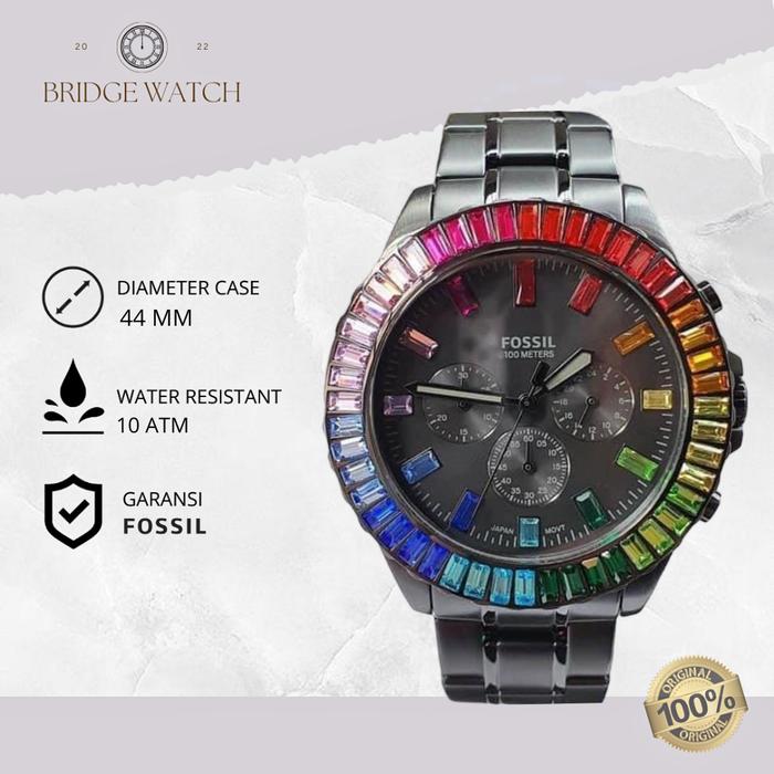 Jam Tangan Pria Fossil LE1085 Garret Chronograph Black Stainless Steel Mewah Original
