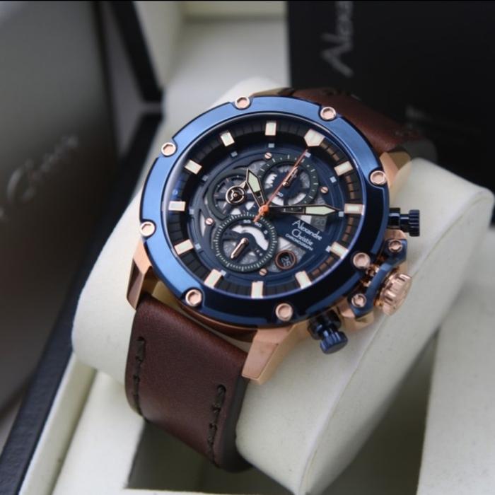 Jam Tangan Pria AC Alexandre Christie 6416 Kulit Original - Brown Rose Blue