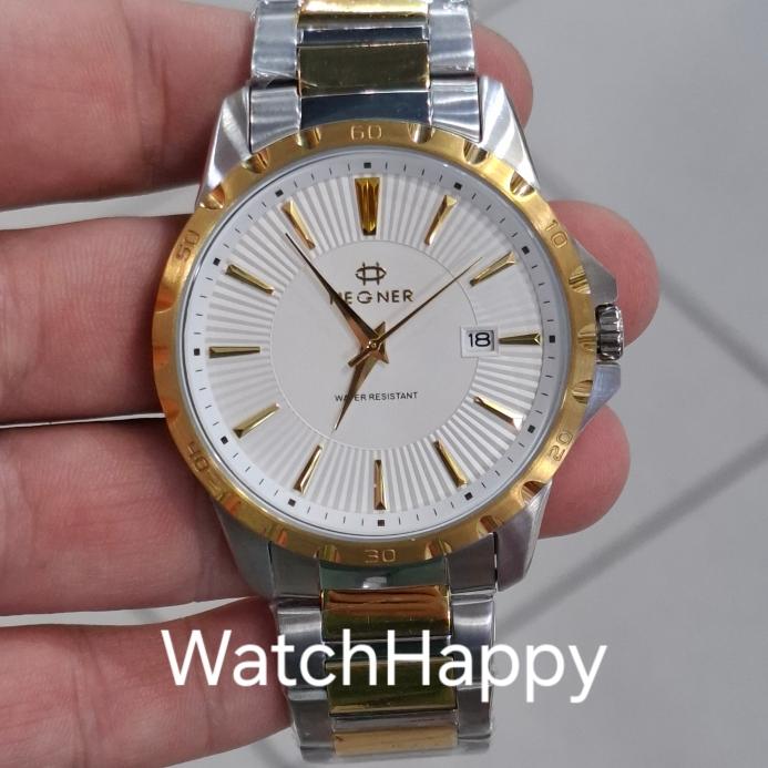 JAM TANGAN HEGNER 1688 HW 1688 HW1688 MEN ANALOG QUARTZ MOVEMENT SILVER GOLD STAINLESS STRAP ORIGINA