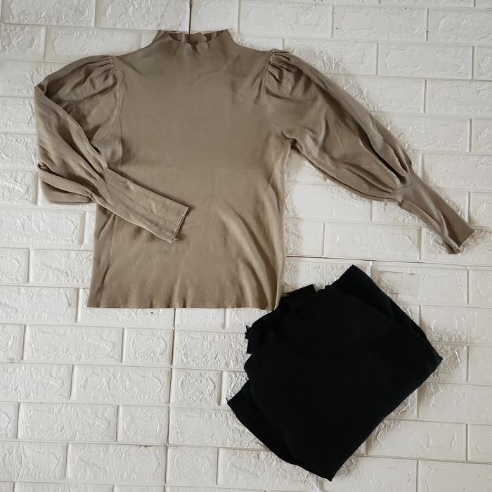 Top/blouse lengan panjang balon wanita import Bangkok bahan rajut super strect lembut premium