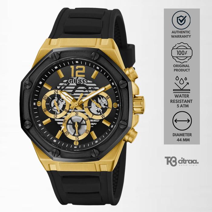 Jam Tangan Pria Guess Momentum Chronograph Black Rubber Sporty Casual Original GW0263G1
