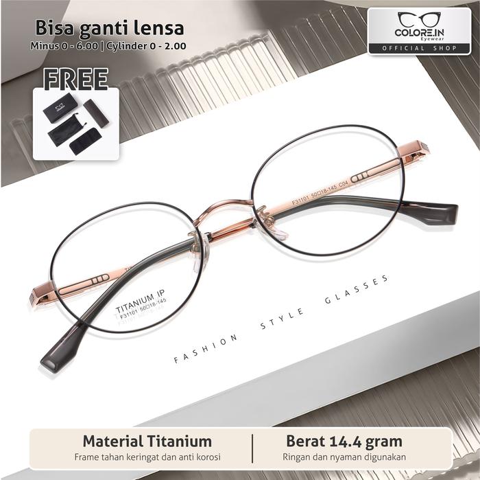 Kacamata Minus Anti Blueray Photocromic Colore.in Oval Titanium Ringan F31101