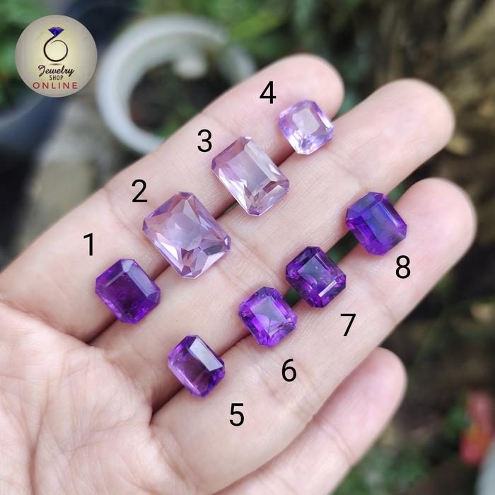Batu akik natural kecubung ungu Octagon Cut (B) atau amethyst Bentuk Kating Kotak