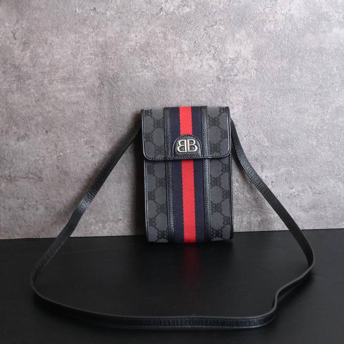 GUCCI X BALENCIAGA HACKER SUPREME VERTICAL PHONE BAG CANVAS IN BLACK