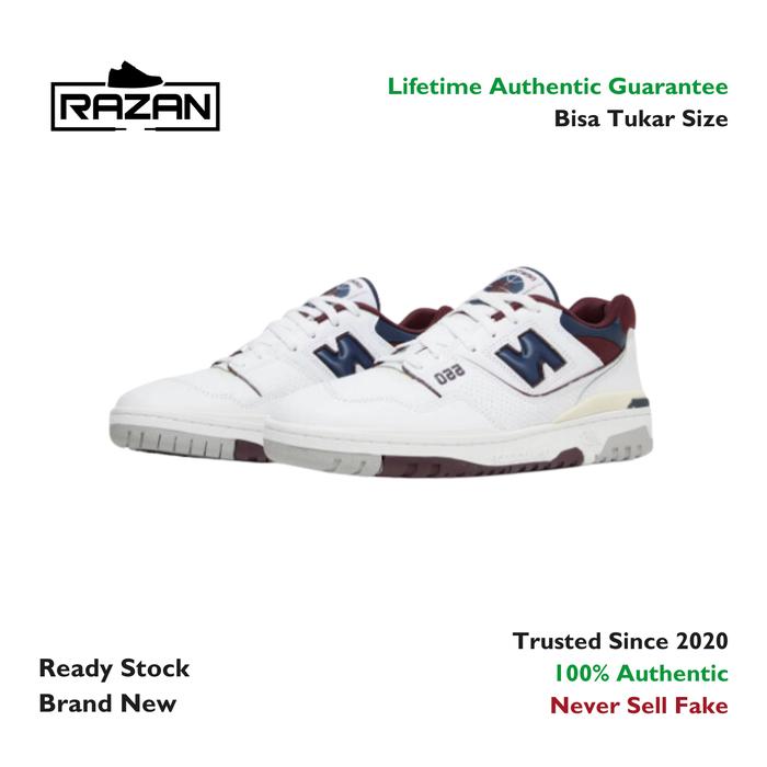 New Balance 550 White Navy NB Burgundy 100% Authentic Original