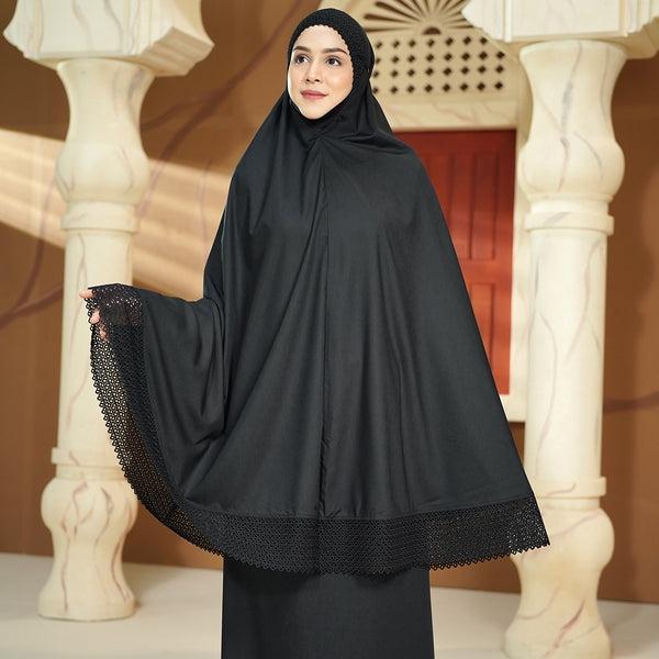 Mukena BUTTONSCARVES Ultra Fine Lace Prayer Robe - Black