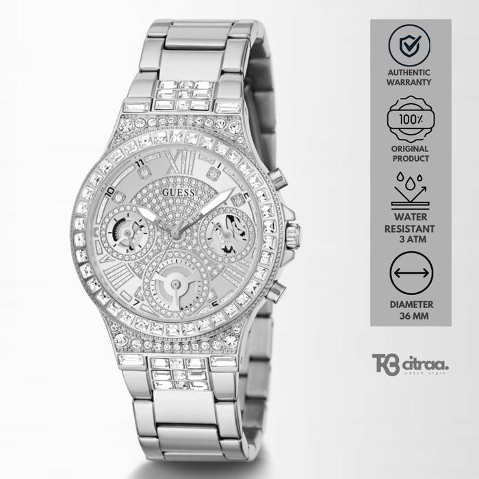 Jam Tangan Wanita Guess Moonlight Chronograph Stainless Steel Silver Mewah Original GW0320L1