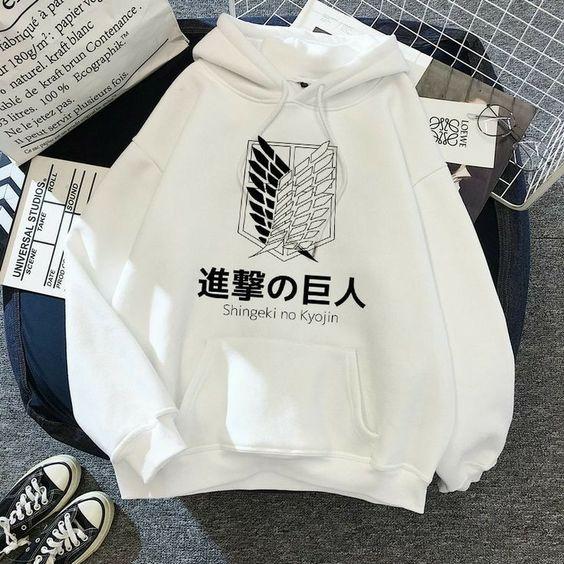 Hoodie SNK Shingeki No Kyojin Casual Logo White Anime Manga Shingeki No Kyojin