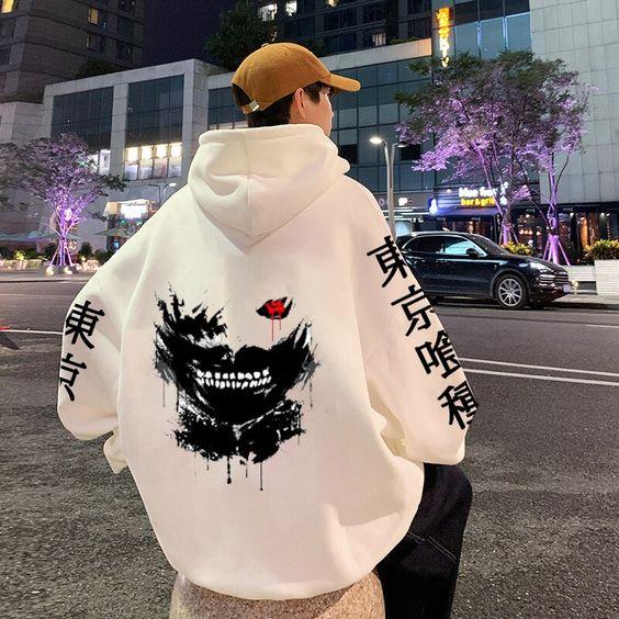 Hoodie Kaneki Tokyo Ghoul Streetwear Kanji White Anime Manga Tokyo Ghoul