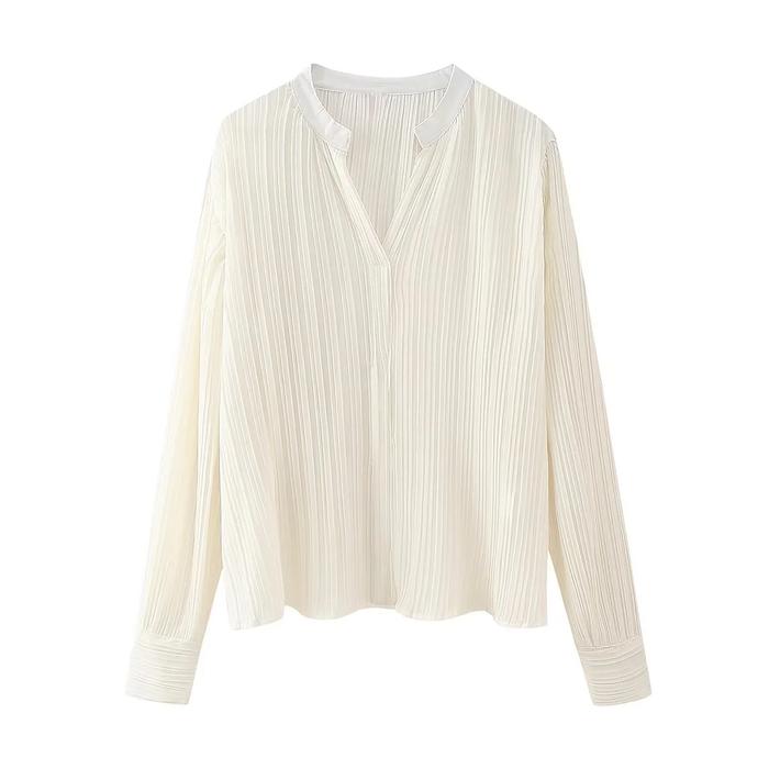 74433 white pleated blouse/loose blouse/blouse wanita longgar