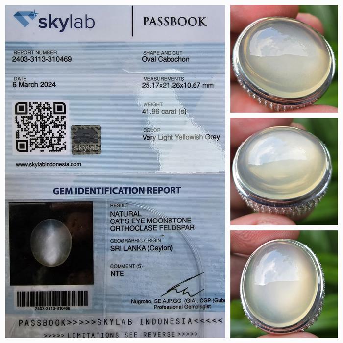 Batu Biduri Bulan Moonstone Ceylon Srilanka Jumbo Sertifikat 41.96 crt