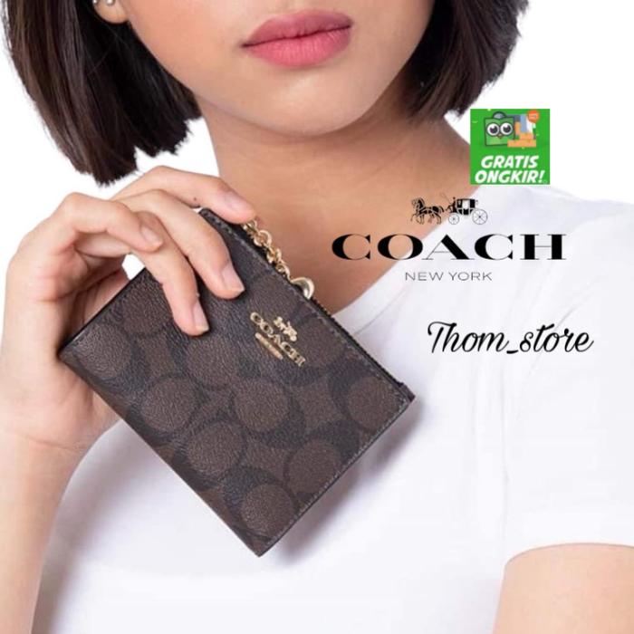 DOMPET WANITA C H F78002 WALLET SHORT WALLET TWO FOLD DARK BROWN