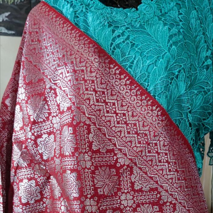 HARGA TURUN NYUNGSEP - Songket Palembang ATBM Set Motif Bunga Cina Cantik Manis Warna MERAH MUDA BEN