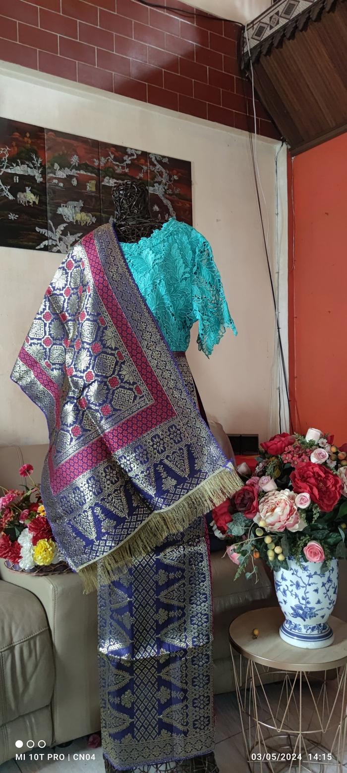 HARGA TURUN NYUNGSEP - Songket Palembang ATBM Set Motif NAMPAN PERAK, Cantik Manis Warna BIRU VIOLET