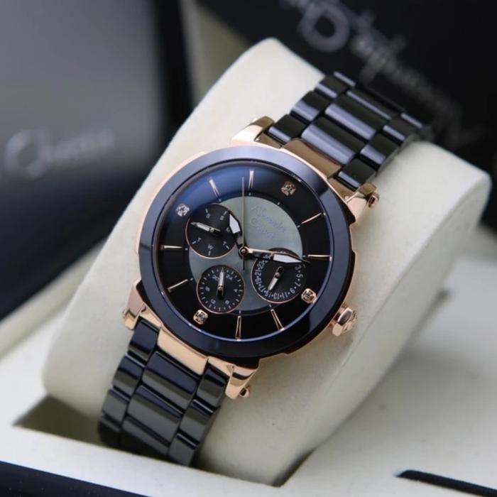 ALEXANDRE CHRISTIE AC 2880 ROSEGOLD BLACK CERAMIC AC2880 WANITA ORI