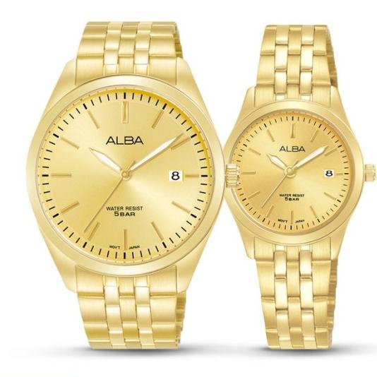 JAM TANGAN ALBA PRIA DAN WANITA COUPLE ORIGINAL PASANGAN GOLD/EMAS ALBA AS9S08 DAN ALBA AH7CE6 JKT A