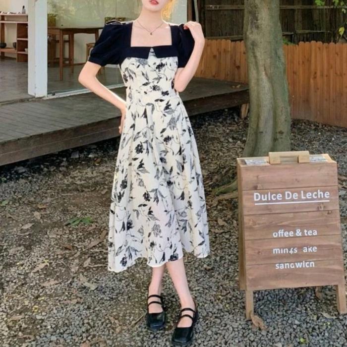 BM - Cookies Cream Floral Dress Wanita Korean Style Import 08