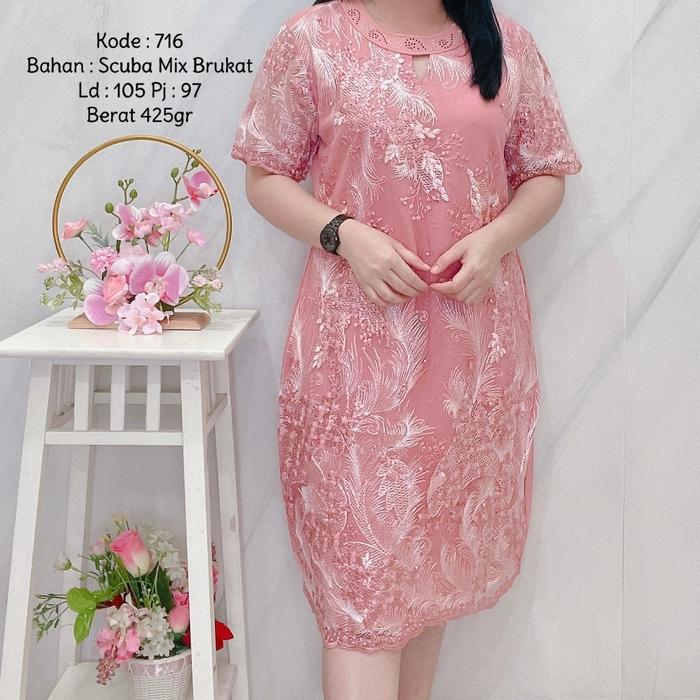 dress scuba+brukat ld 105 coklat,salem,ungu,ijo,birel,abu,merah,kuning