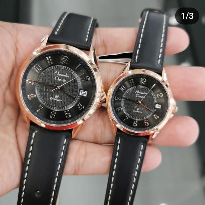 JAM TANGAN COUPLE ALEXANDRE CHRISTIE AC8649 AC 8649 Black Rosegold